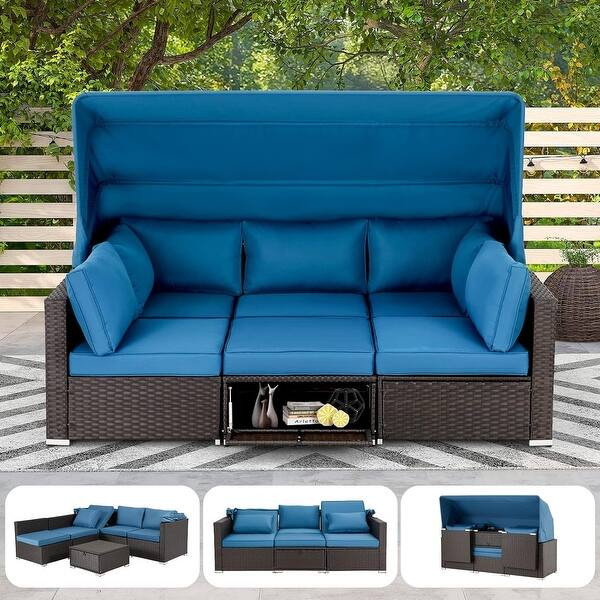 Erommy 6-Piece Patio Set - Rattan Daybed with Canopy & Adjustable Backrest - Bed Bath & Beyond - ... | Bed Bath & Beyond