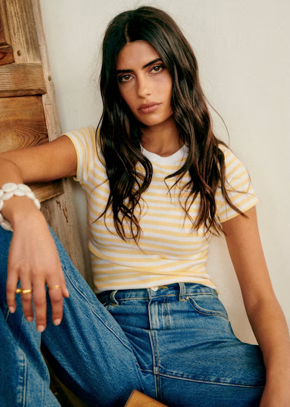 Camil T-Shirt - Ecru / Pastel Yellow - Organic cotton - organic textile - Sézane | Sezane Paris - US