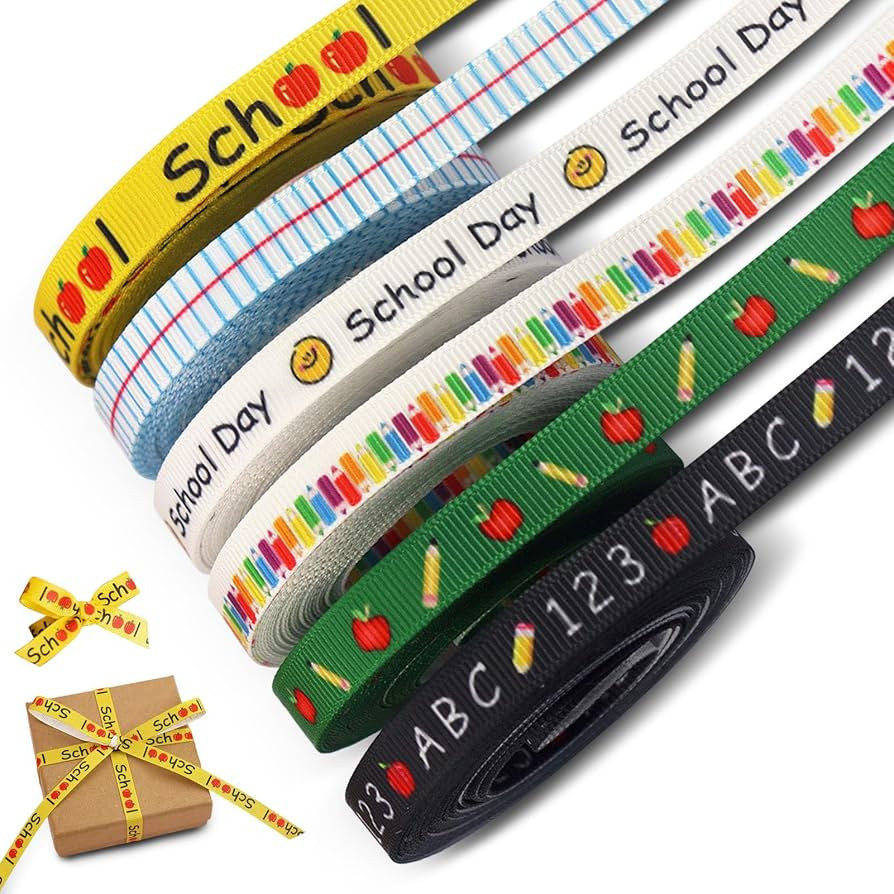 6PCS 3/8 Inch Back to School Ribbons for Gift Wrapping, Teacher Ribbon for Crafts and Gifts, Penc... | Amazon (US)