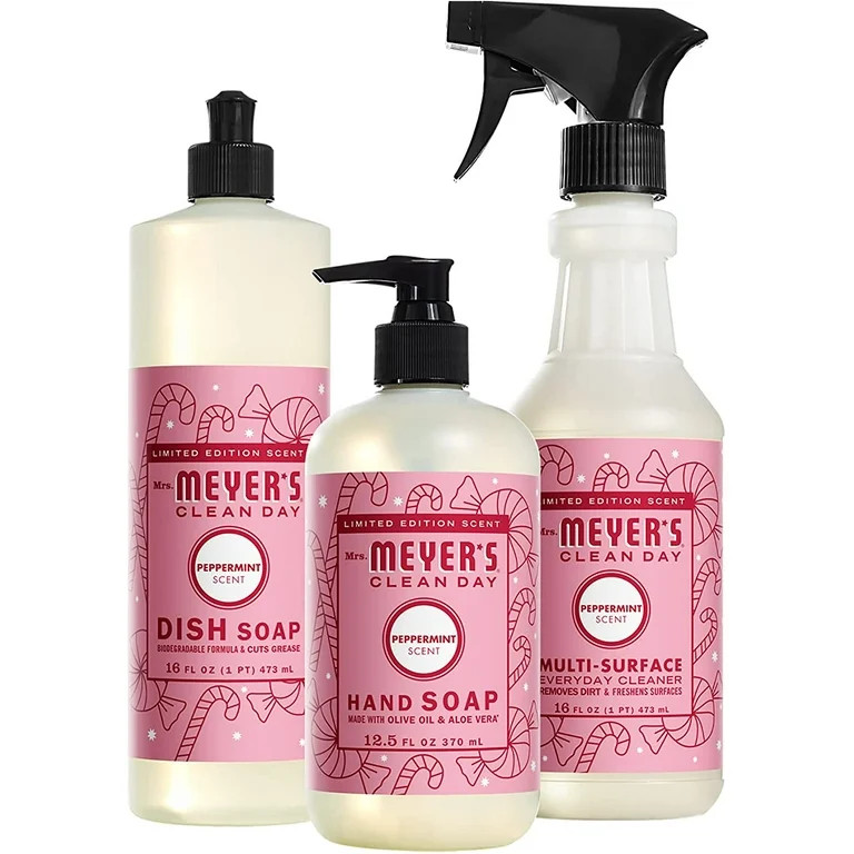 Mrs. Meyer's Peppermint Kitchen Set Dish Soap Hand Soap Multi-Surface Cleaner, 3CT | Walmart (US)