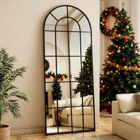 BEAUTYPEAK 65"x 23" Arched Full Length Windowpane Mirror Wall-Decor Mirror,Black | Walmart (US)