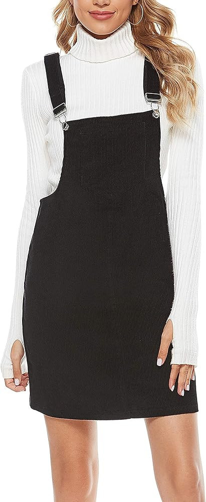 Tanming Women's Corduroy A Line Cute Jumper Pinafore Bib Overall Mini Dress Skirt | Amazon (US)