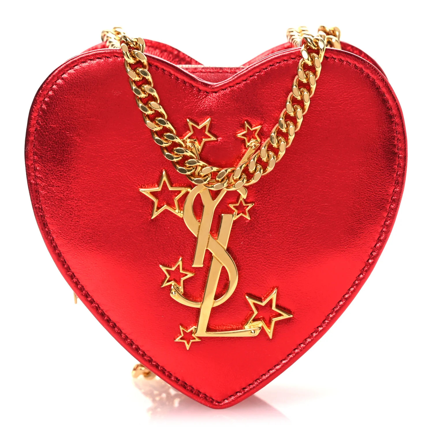 Metallic Lambskin Small Love Heart Chain Bag Red | FASHIONPHILE (US)