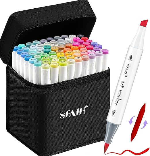 SFAIH Alcohol Markers Brush Tip & Chisel Tip - 72 Colors Double Tipped Art Markers for Adult Colo... | Amazon (US)