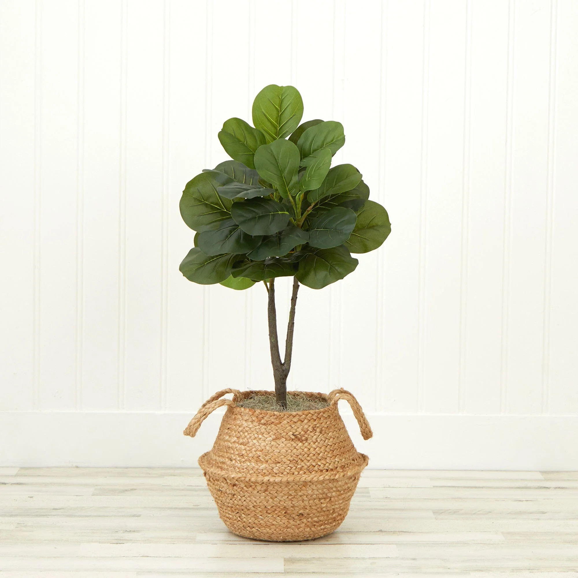 3' Artificial Fiddle Leaf Fig Tree with Handmade Cotton & Jute Woven B | Nearly Natural