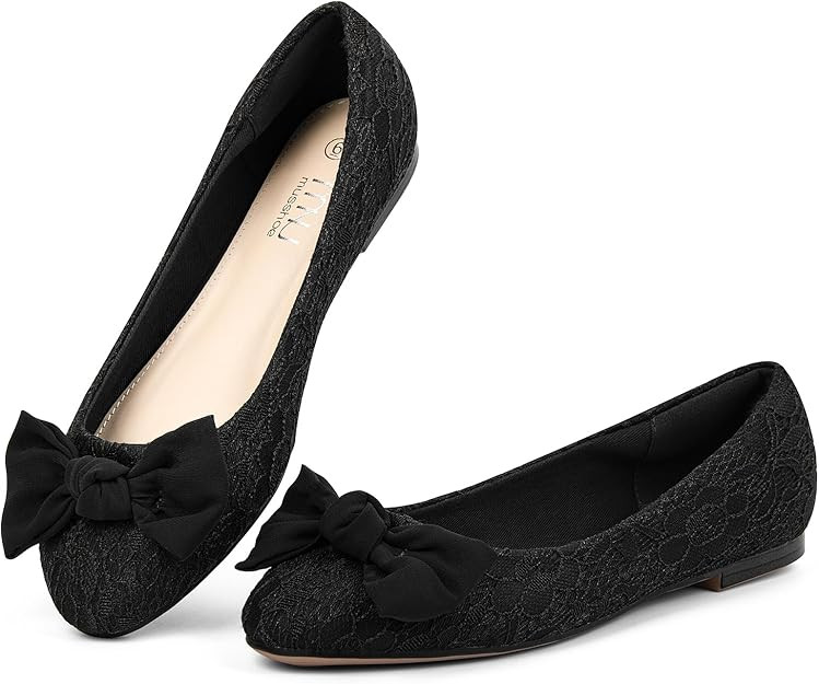 MUSSHOE Dress Shoes for Women Round Toe Flats Shoes Lace Ballet Flats Dressy Comfortable Foldable... | Amazon (US)