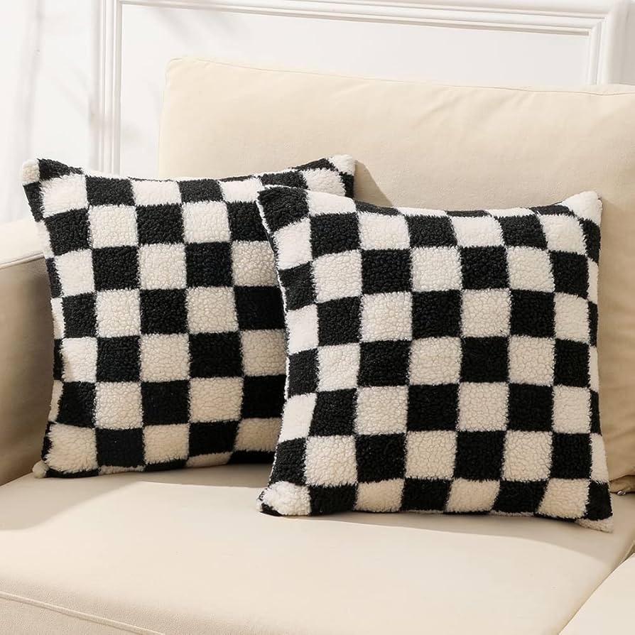 WEMEON Checkered Pillow Cover 18x18 Set of 2Luxury Style Checkerboard Pattern Cushion Case,Checke... | Amazon (US)
