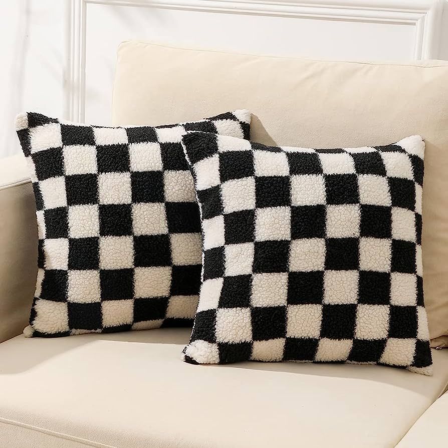 WEMEON Checkered Pillow Cover 18x18 Set of 2Luxury Style Checkerboard Pattern Cushion Case,Checke... | Amazon (US)