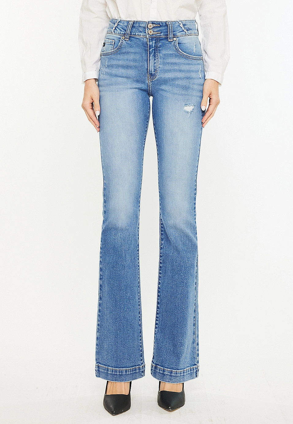 KanCan™ High Rise Double Button Wide Hem Flare Jean | Maurices