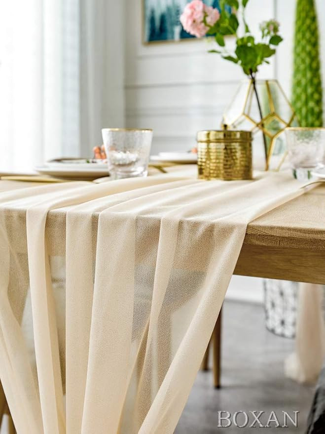 BOXAN Gorgeous Light Gold Table Runner 30x120 Inch for Beige Romantic Wedding Decor, Bridal Showe... | Amazon (US)