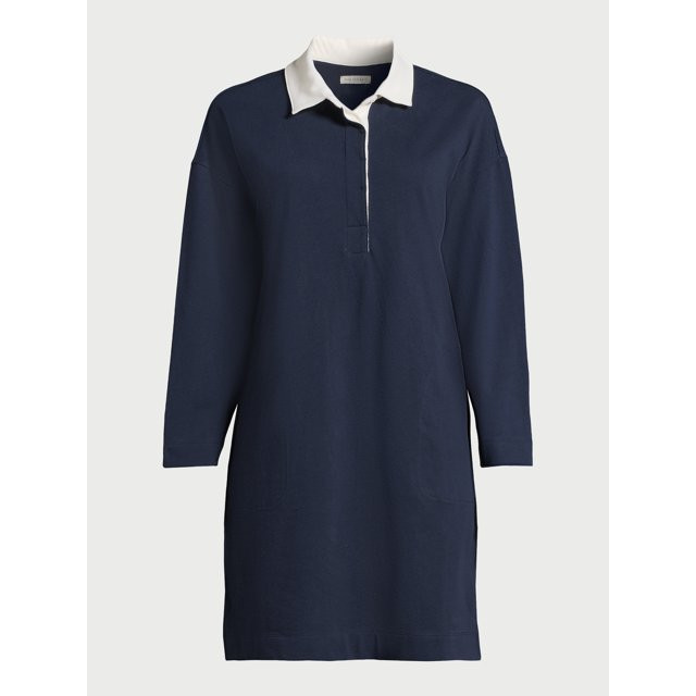 Free Assembly Women’s Striped Polo Mini Dress with Long Sleeves, Sizes XS-XXL | Walmart (US)