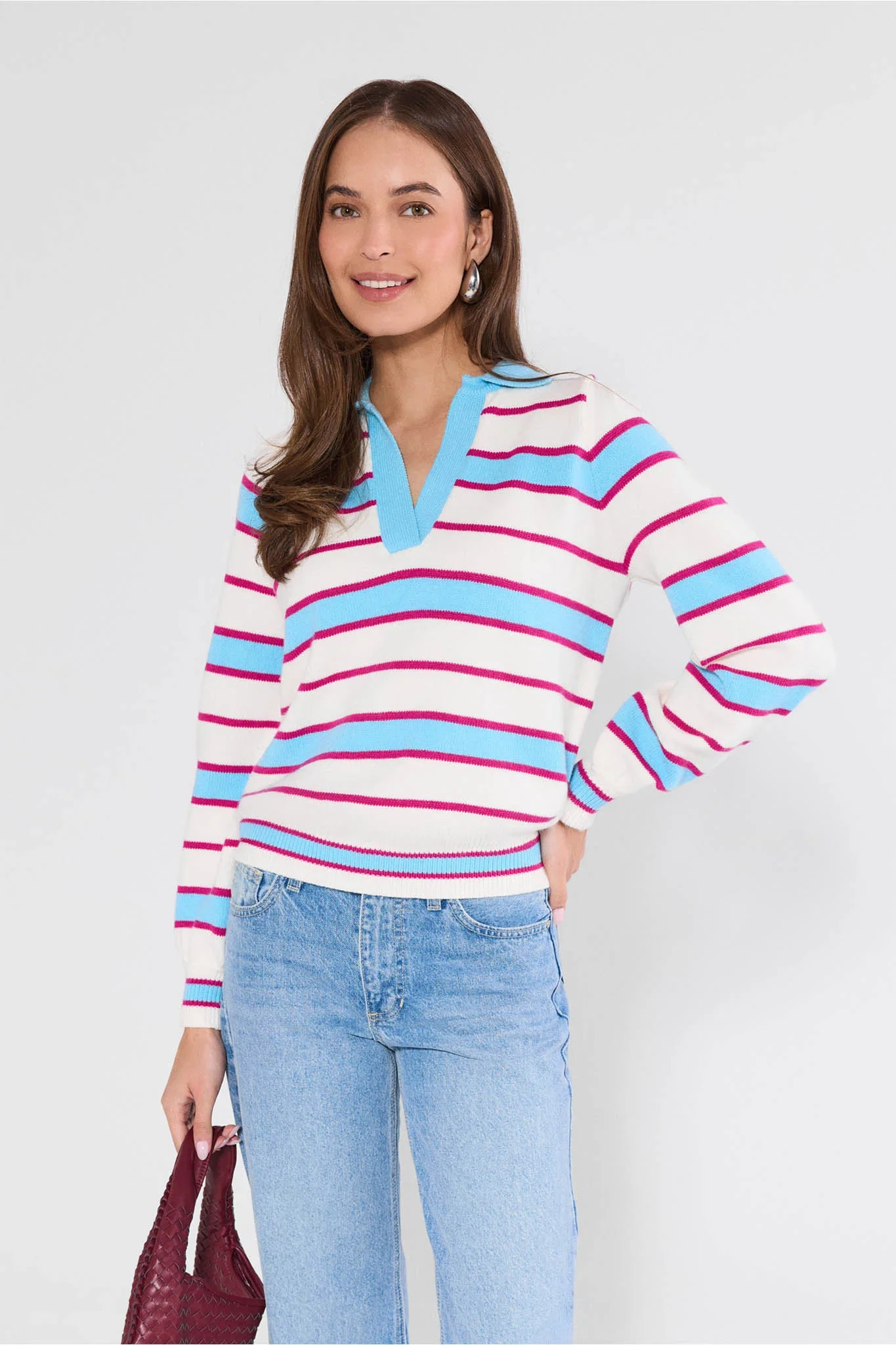 Lucy Striped Knit Polo Sweater | Avara