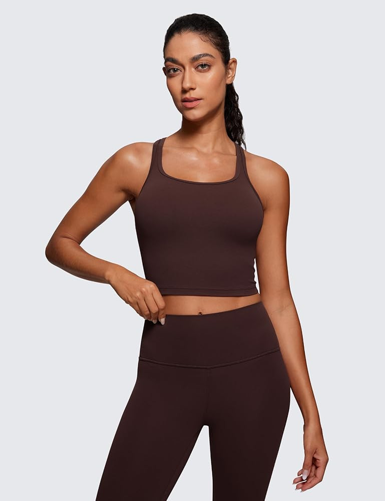 CRZ YOGA Butterluxe Womens Y-Back Racerback Longline Sports Bra - Padded Scoop Neck Workout Crop ... | Amazon (US)
