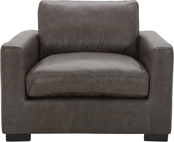 Amazon.com: Amazon Brand - Stone & Beam Westview Extra-Deep Down-Filled Leather Accent Chair, 43.... | Amazon (US)