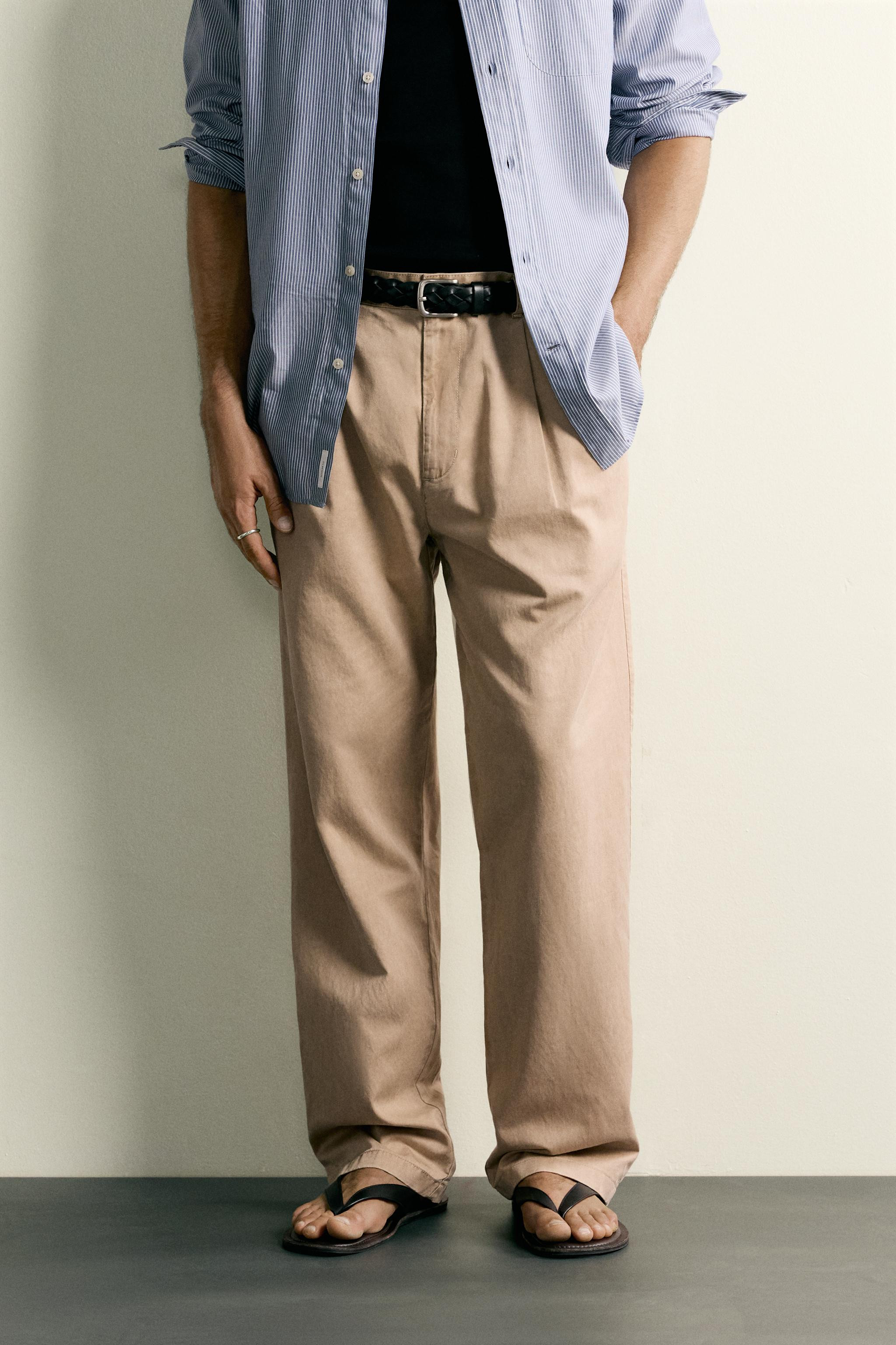 RELAXED FIT PLEATED CHINO PANTS | Zara US