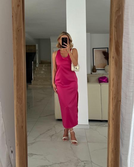 Barbie pink dress, 4th & reckless, asos, white heels, strappy heels, white bag, hen do outfit, holiday outfit, maxi dress, 
Summer outfit 

#LTKuk #LTKstyletip #LTKsummer