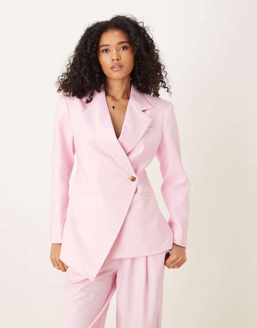 ASOS DESIGN tailored nipped waist blazer with cutaway hem in pink | ASOS (Global)