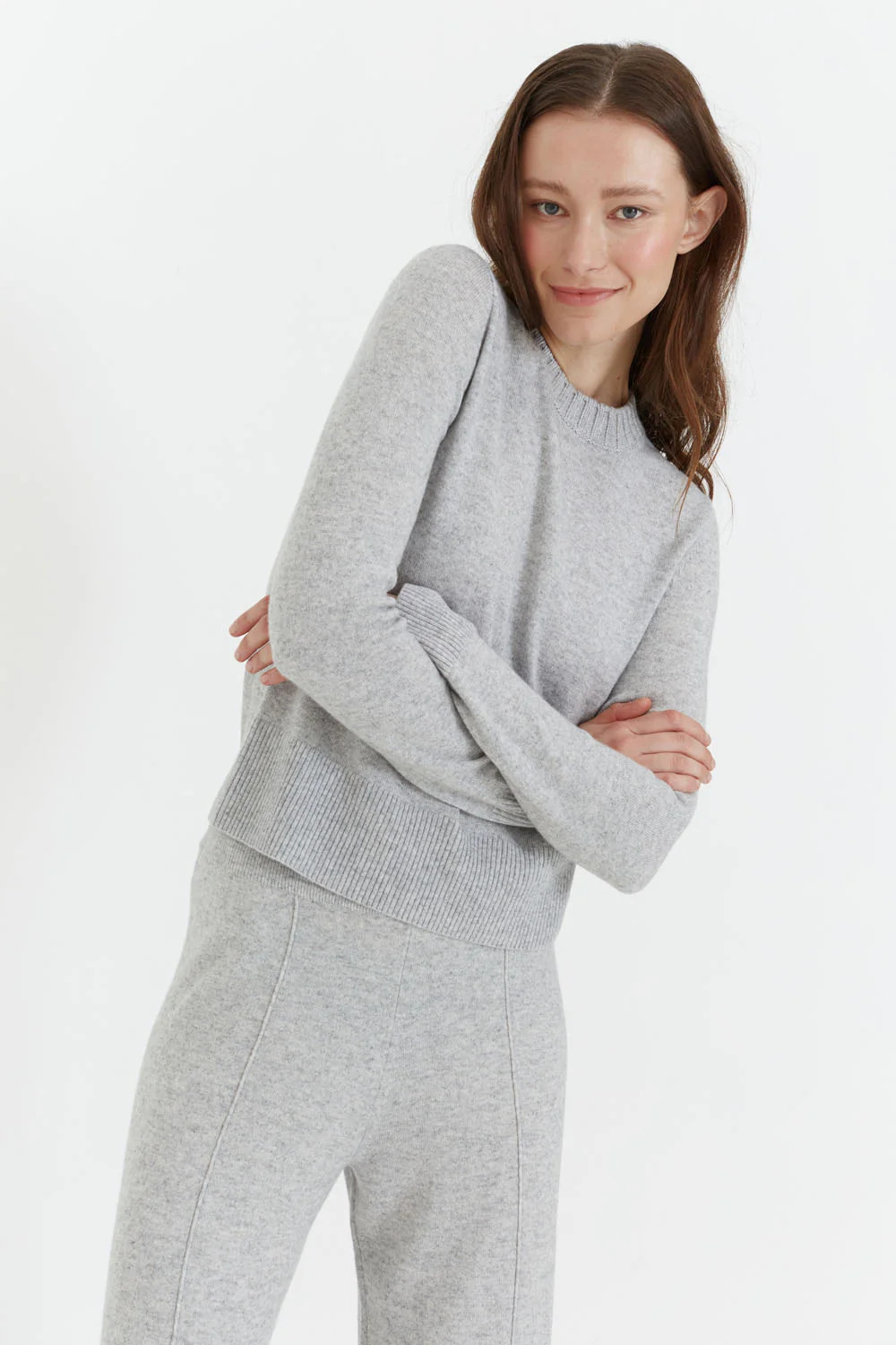 Grey-Marl Wool-Cashmere Cropped Sweater | Chinti and Parker