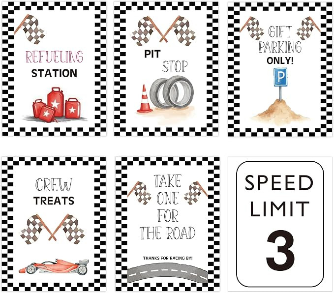 Speed Limit 3 Race Car Birthday Decor, 3rd Birthday Party Decorations 6PCS Wall Signs for Baby 3 ... | Amazon (US)