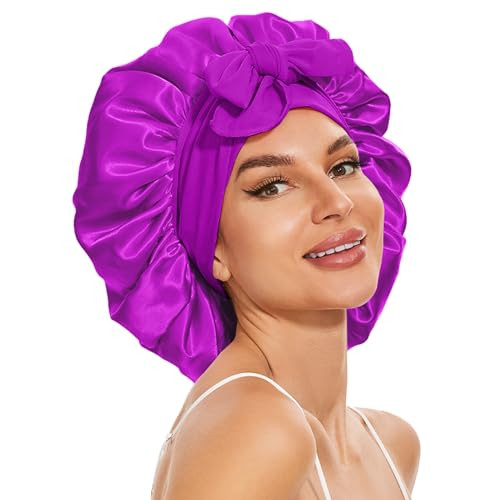 Large Silk Bonnet for Sleeping, Satin Bonnet Hair Bonnet for Sleeping for Women Men with Tie Band Hair Wrap Shower Cap | Amazon (US)