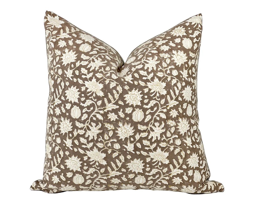 CAROB  Designer Dark Brown Floral Linen Pillow Cover Floral - Etsy | Etsy (US)