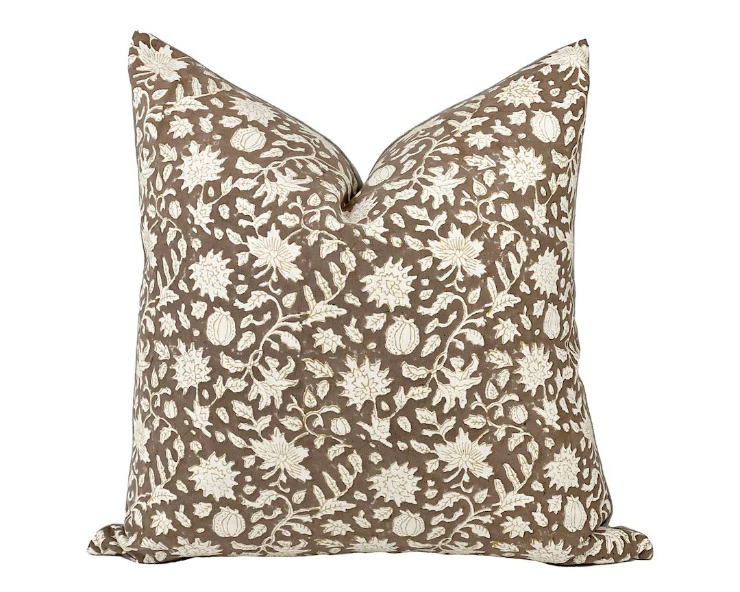 CAROB Designer Dark Brown Floral Linen Pillow Cover Floral - Etsy | Etsy (US)