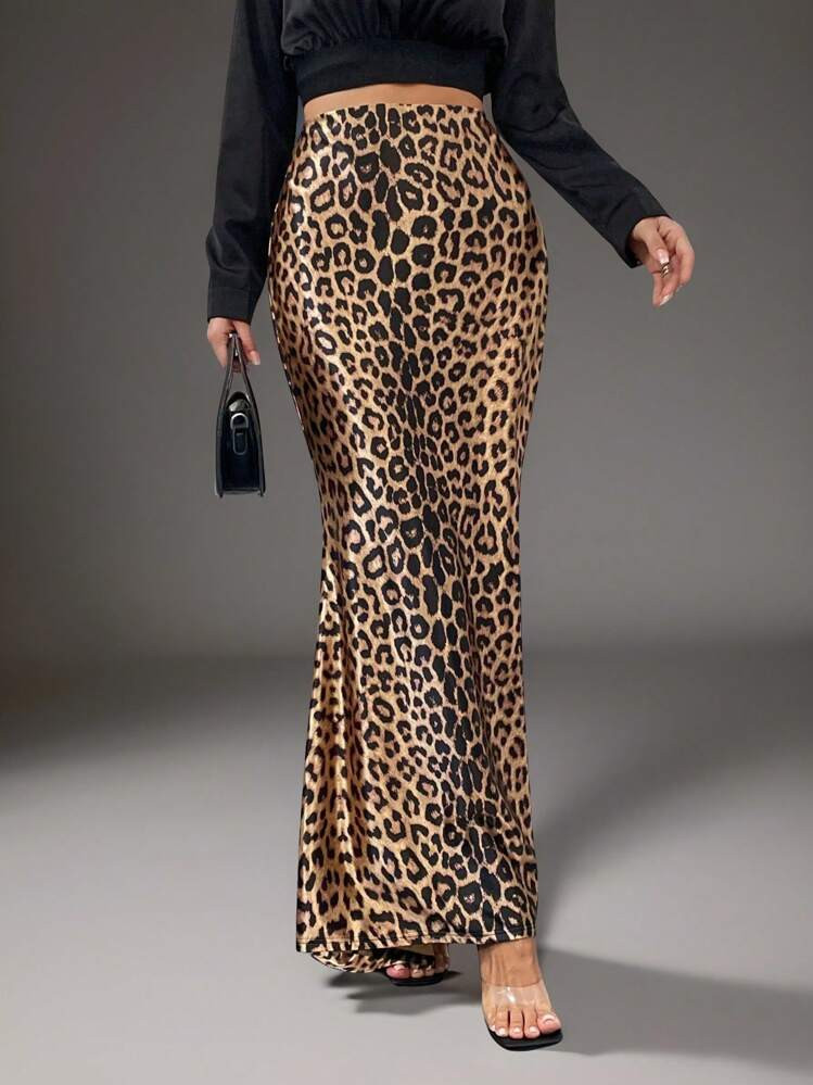 Glamine Leopard Print Mermaid Hem Skirt Maxi Women Outfit | SHEIN
