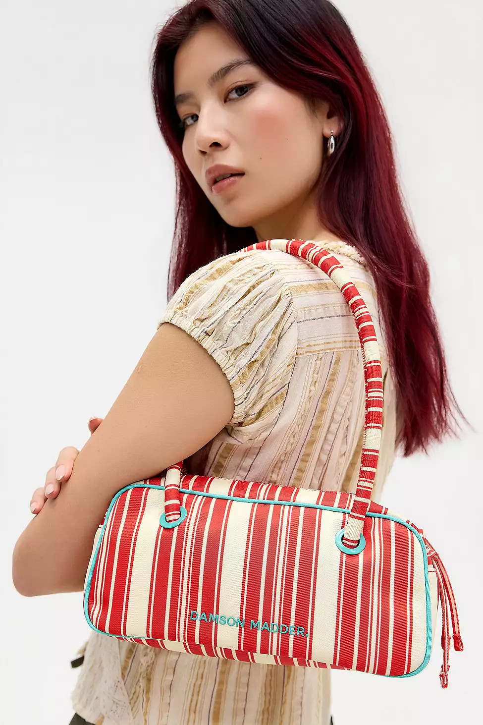 Damson Madder Renne Stripe Bowler Bag at Urban Outfitters | Urban Outfitters UK