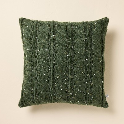 18"x18" Confetti Fleck Cable Knit Square Throw Pillow Dark Green - Hearth & Hand™ with Magnolia | Target