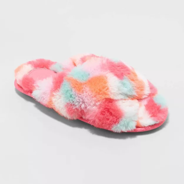 Women's Paris Crossband Fur Slide Slippers - Stars Above™ | Target
