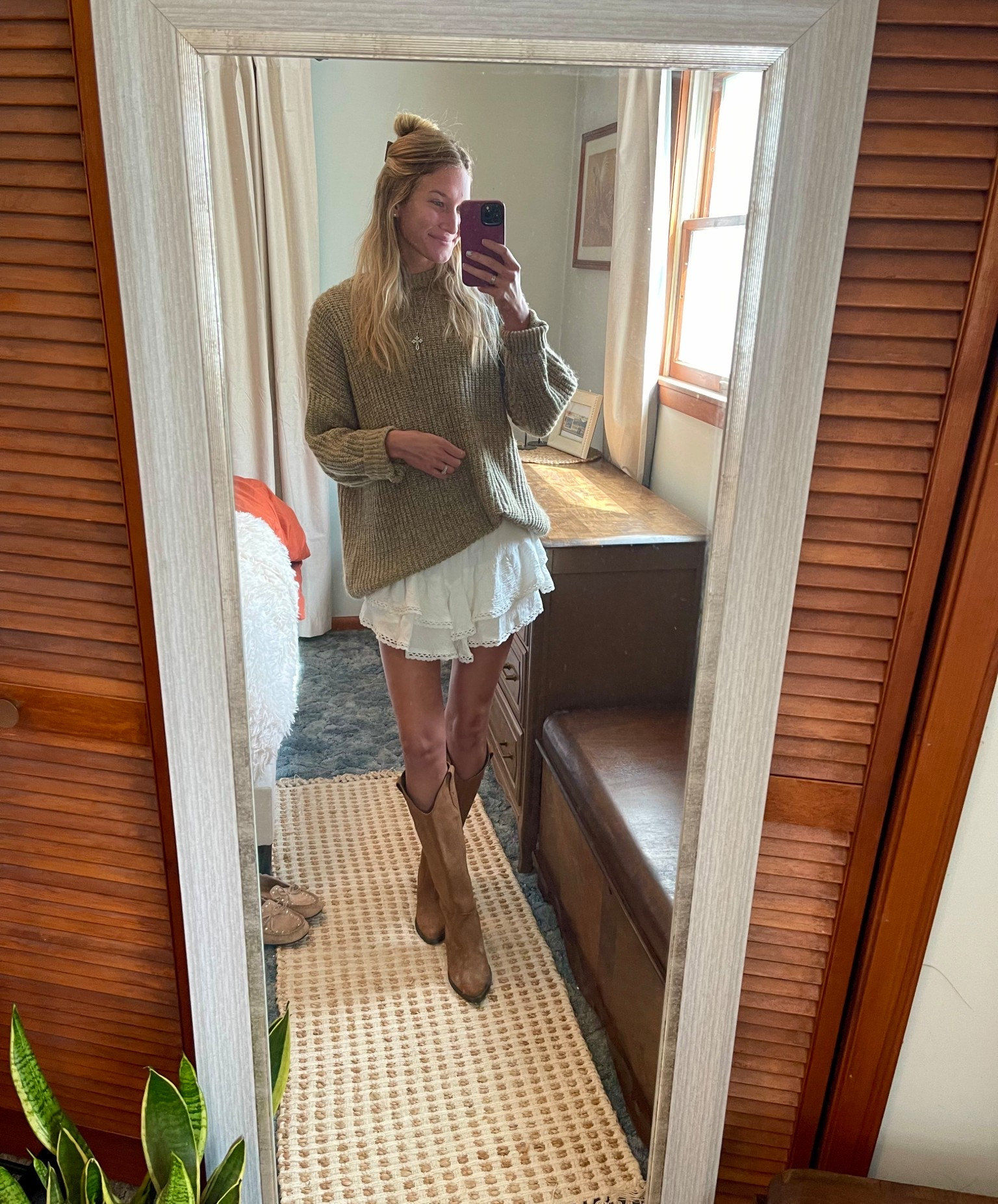 Fall Transition Outfit 
Another take on the coastal cowgirl look that was a hit! Sweater is kohls XXL for a really oversized look(linking similar) and this viral Amazon skirt size S! And lastly look at these boots😍

#LTKTall #LTKFallSale #LTKSaleAlert