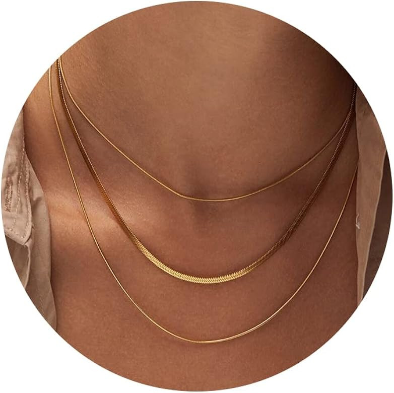 CHESKY 14K Gold/Silver Plated Snake Chain Necklace Herringbone Necklace Gold Choker Necklaces for... | Amazon (US)