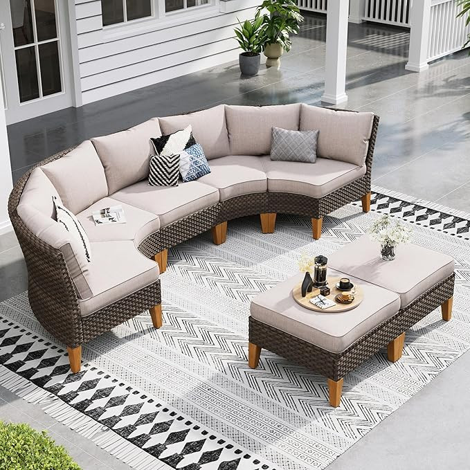 Sophia & William Half Moon Patio Furniture Set 7 Piece Outdoor Sectional Sofa Set, Wicker Patio C... | Amazon (US)