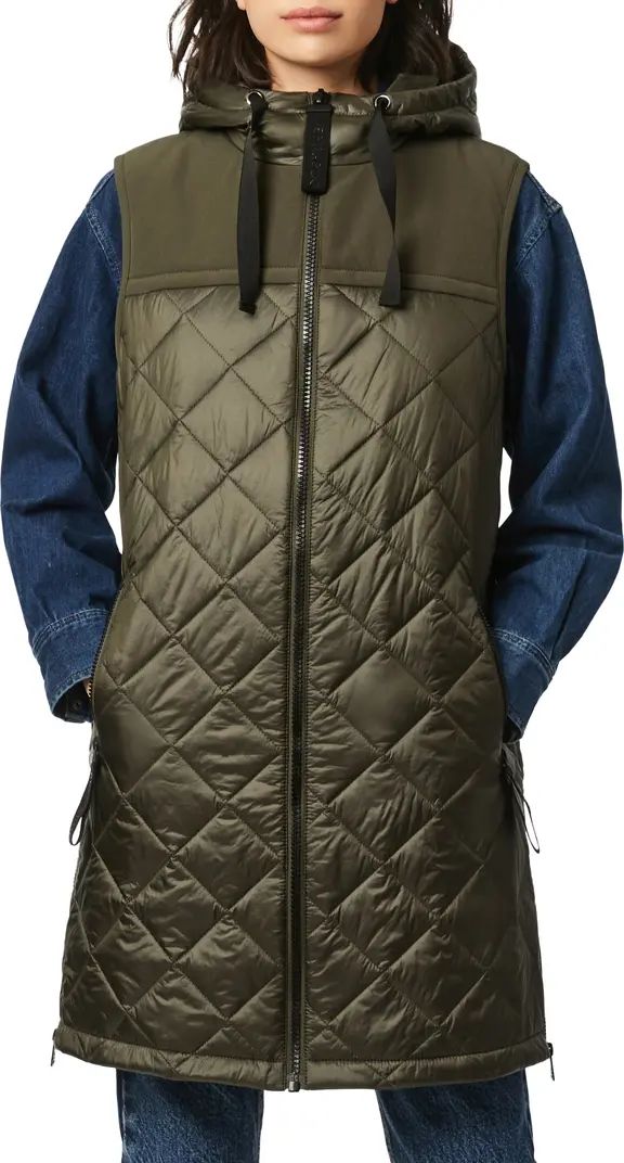 Bernardo Recycled Nylon Quilted Long Vest with Hood | Nordstrom | Nordstrom