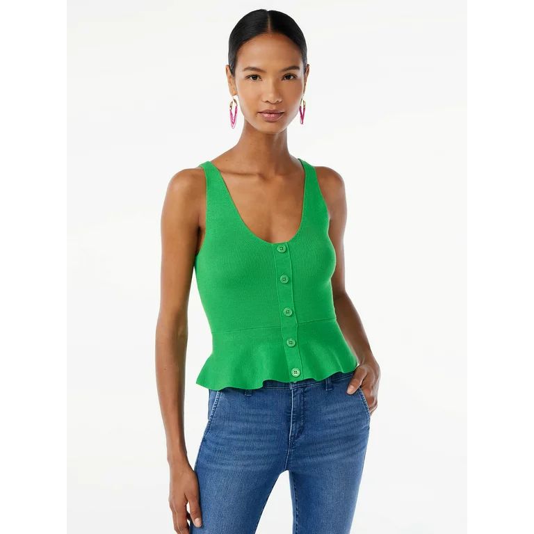 Scoop Women's Peplum Tank Top with Button Front - Walmart.com | Walmart (US)