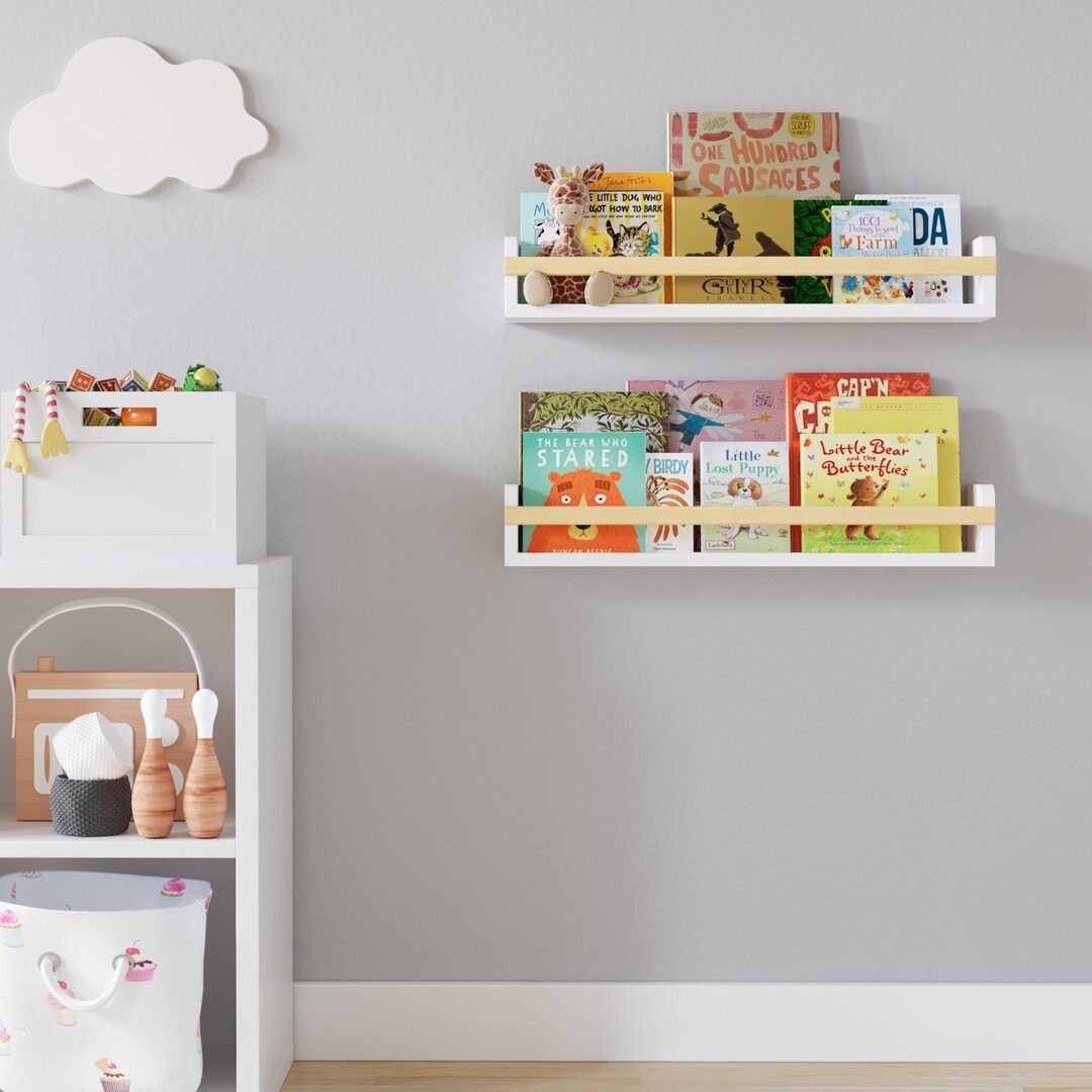 Bookshelf for Kids Room Decor, Floating Shelves for Nursery Decor, 24 Wood Wall Shelf Set of 2 Wh... | Etsy (US)