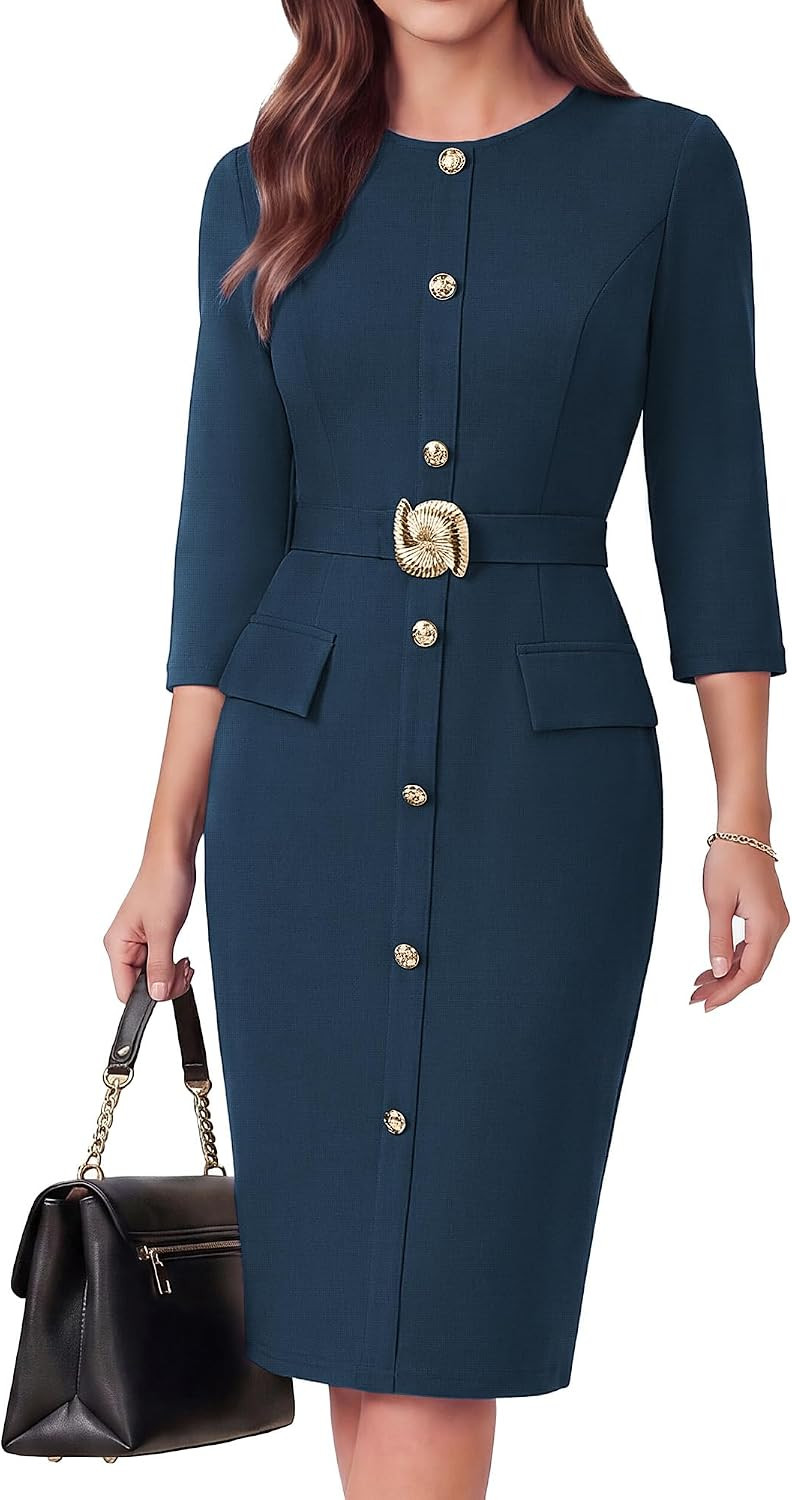 GRACE KARIN Women's 3/4 Sleeve Work Office Business Casual Dress | Amazon (US)