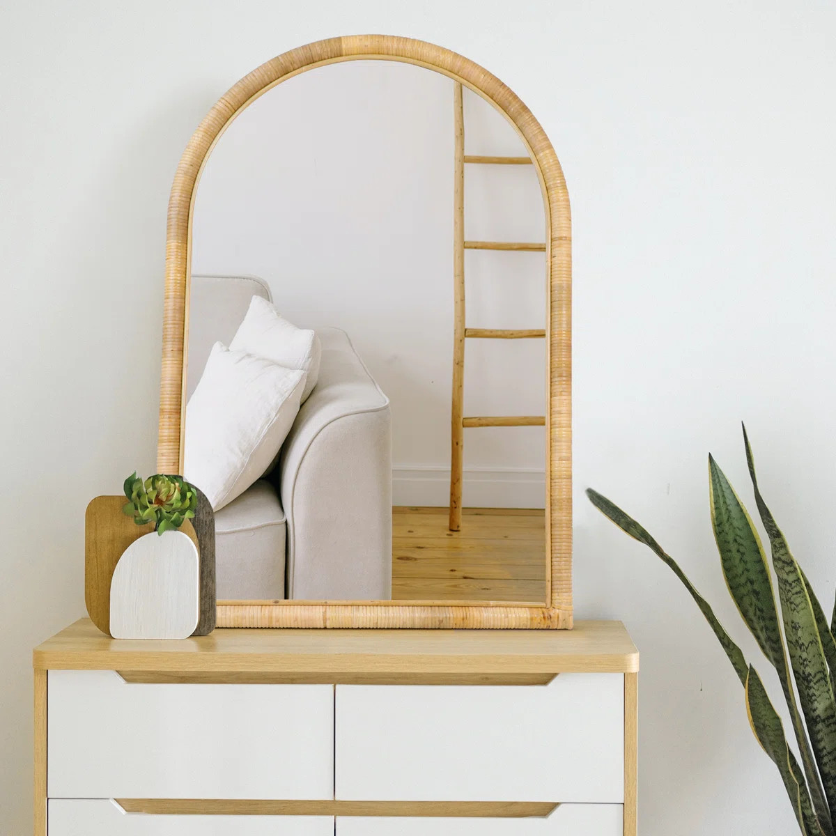 Elize Arch Handcrafted Rattan Wall Mirror, Natural Boho Décor Accent, For Livingroom, Bedroom | Wayfair North America