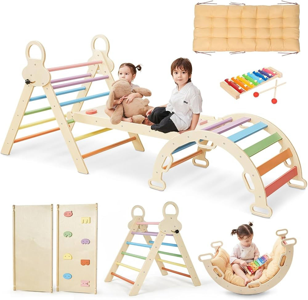 Pikler Triangle Set for Kids, 8 in 1 Colorful Montessori Large Climbing Toys for Toddlers 1-6 Ins... | Amazon (US)
