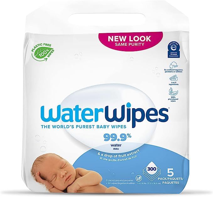 WaterWipes Plastic Free Original Baby Wipes, 99.9% Water Based Wipes, Unscented & Hypoallergeni... | Amazon (US)