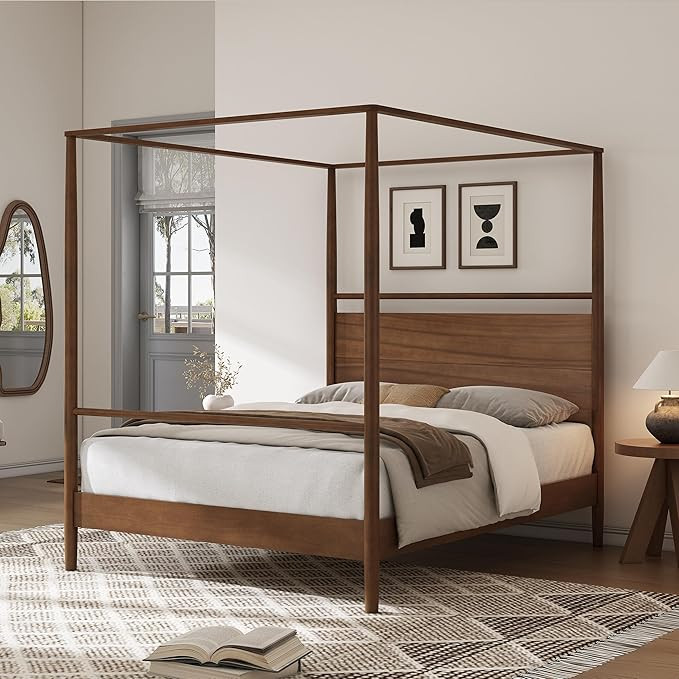 Merax Wood Canopy Bed Frame King Size, Four Posters Bed/Squeak Resistant/No Box Spring Needed, Wa... | Amazon (US)