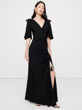 Stretch-Crepe Flutter-Sleeve Maxi Dress | Banana Republic (US)