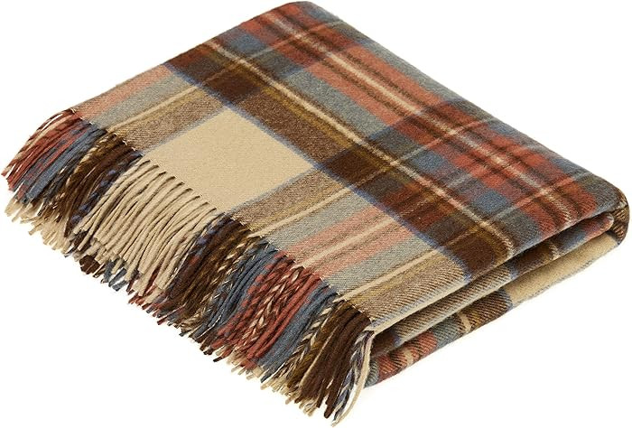 Moon Wool Plaid Throw Blanket, Merino Labmswool, Tartan Antique Dress Stewart, Made in UK | Amazon (US)