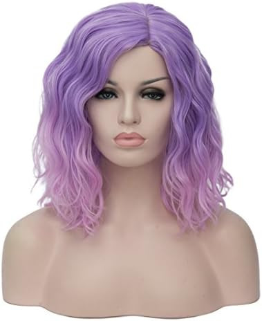 Mildiso Light Purple Wigs for Women Short Curly Wavy Bob Wig Purple Pink Hair Wig with Wig Caps C... | Amazon (US)
