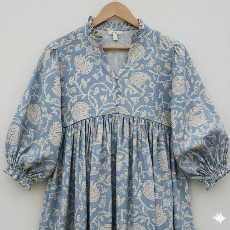 Indian Cotton Block Print Kyra Midi Summer Maxi Boho Maternity Dress for Women - Etsy | Etsy (US)