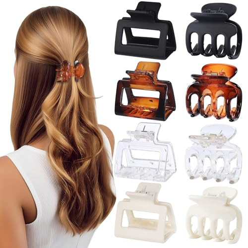 USDNICE Medium Hair Clips Combination 2 Styles Small Claw Clips for Thin Hair 8 Pcs Matte Non-slip Rectangle Jaw Clips Square Hair Accessories for Women and Girls (Transparent) | Amazon (US)