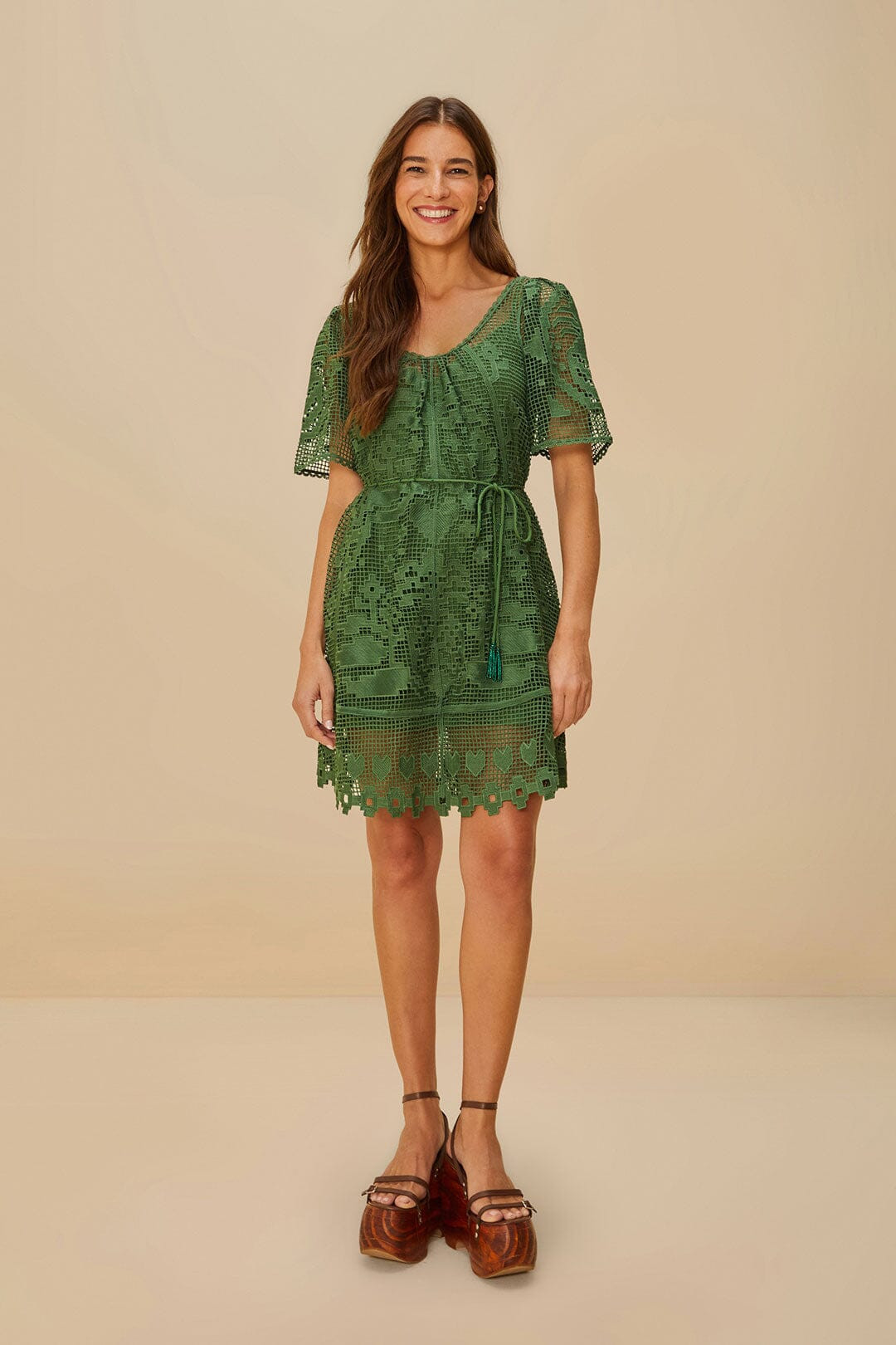 Green Pineapple Guipure Mini Dress | FarmRio (US)