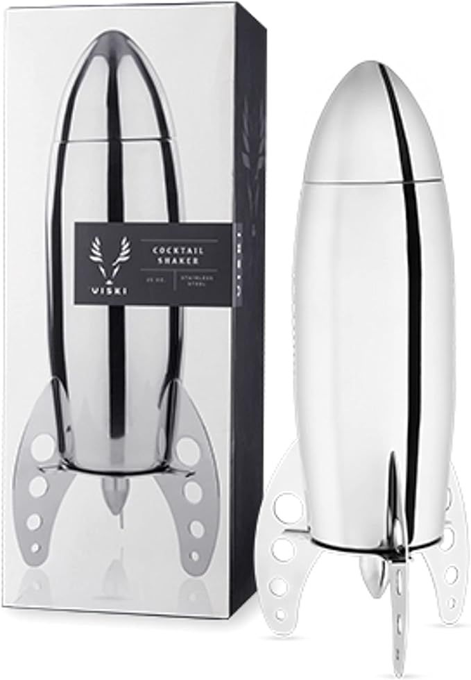Viski Rocket Cocktail Shaker Set, Stainless Steel Cobbler Shaker With Strainer, 24 oz | Amazon (US)