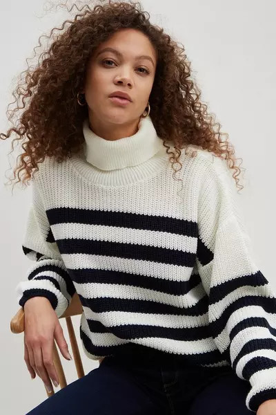 Petite Striped Funnel Neck Oversized Jumper | Debenhams UK
