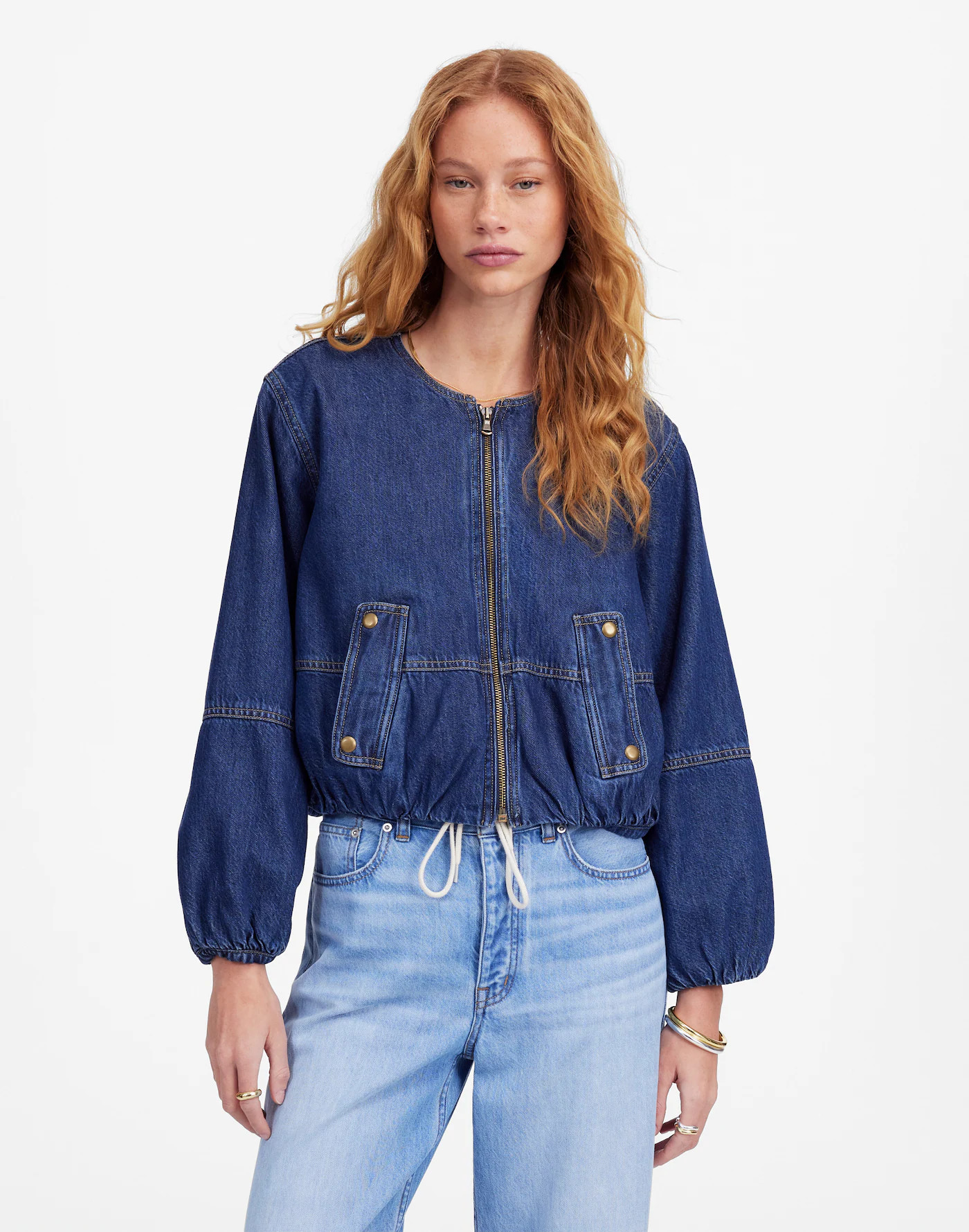 Bubble-Sleeve Jean Bomber Jacket in Newkirk Wash: Airy Denim Edition | Madewell